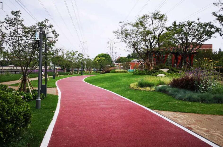 彩色透水混凝土健身步道，人車共用