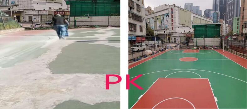 丙烯酸球場(chǎng)施工前后對(duì)比